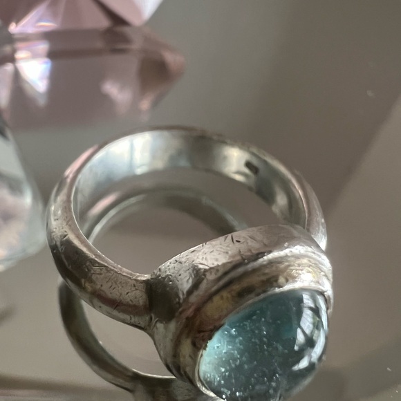 Lg sterling silver 925 raw call Raw Cabochon  aqua marine - Picture 10 of 14